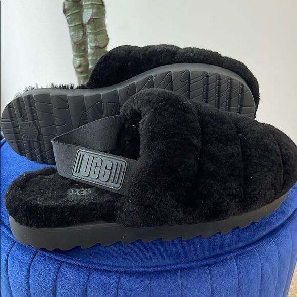 UGG Black Fluffy Yeah Slingback Slides Size 9 - Picture 1 of 5